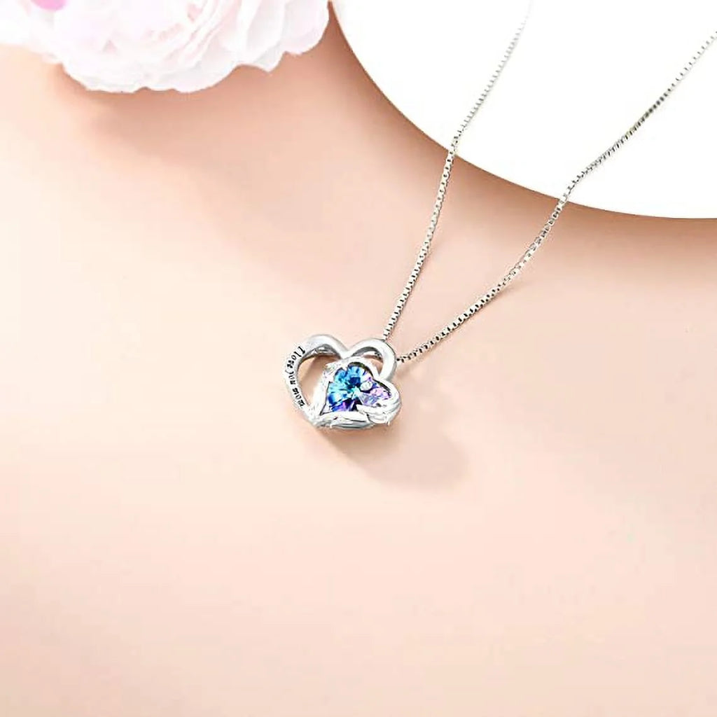 925 Sterling Silver I Love You Mom Heart Necklace with Austrian Crystals Gifts for Women Friends Mom