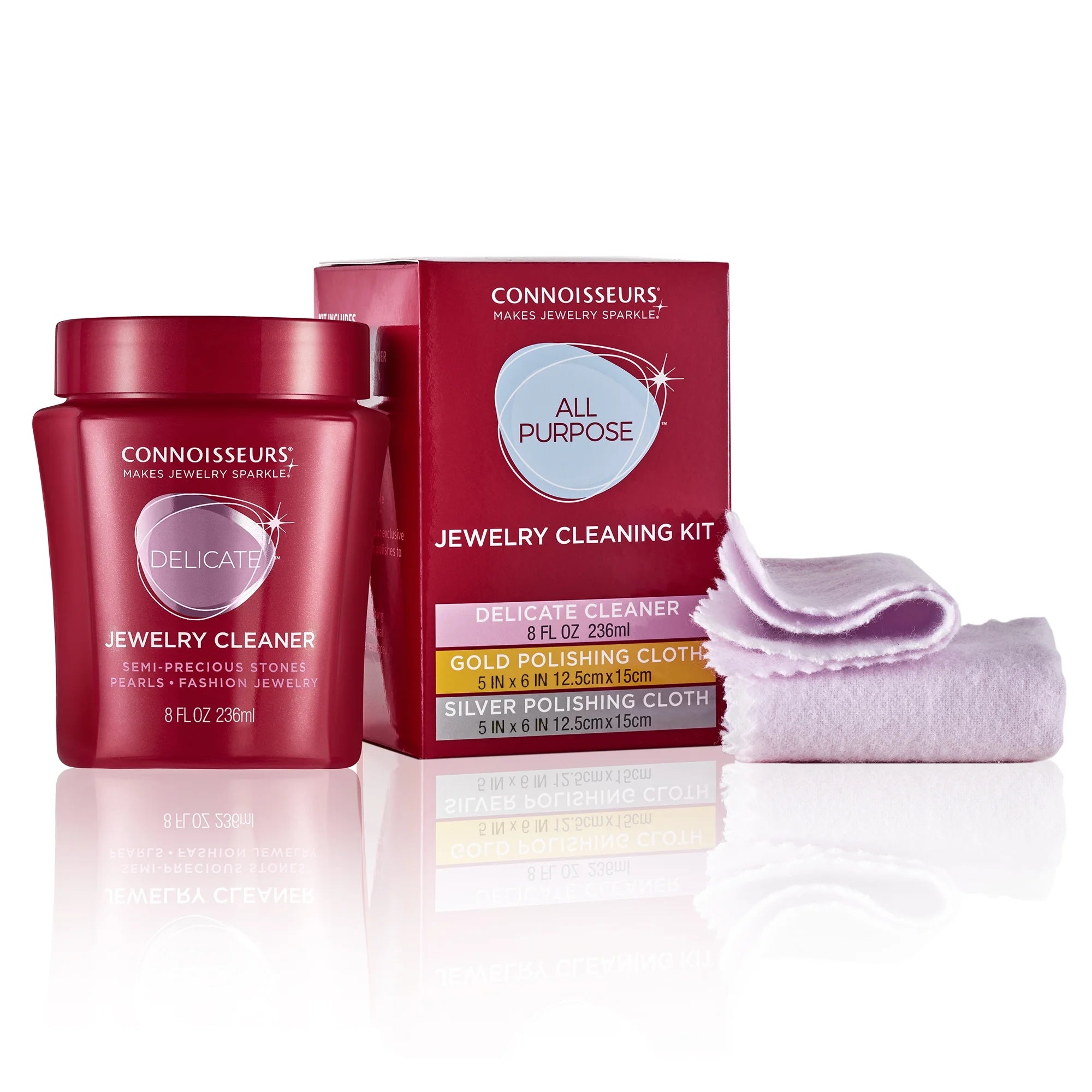 All-Purpose Jewelry Cleaning Kit with Cleaner Solution and Polishing Cloths